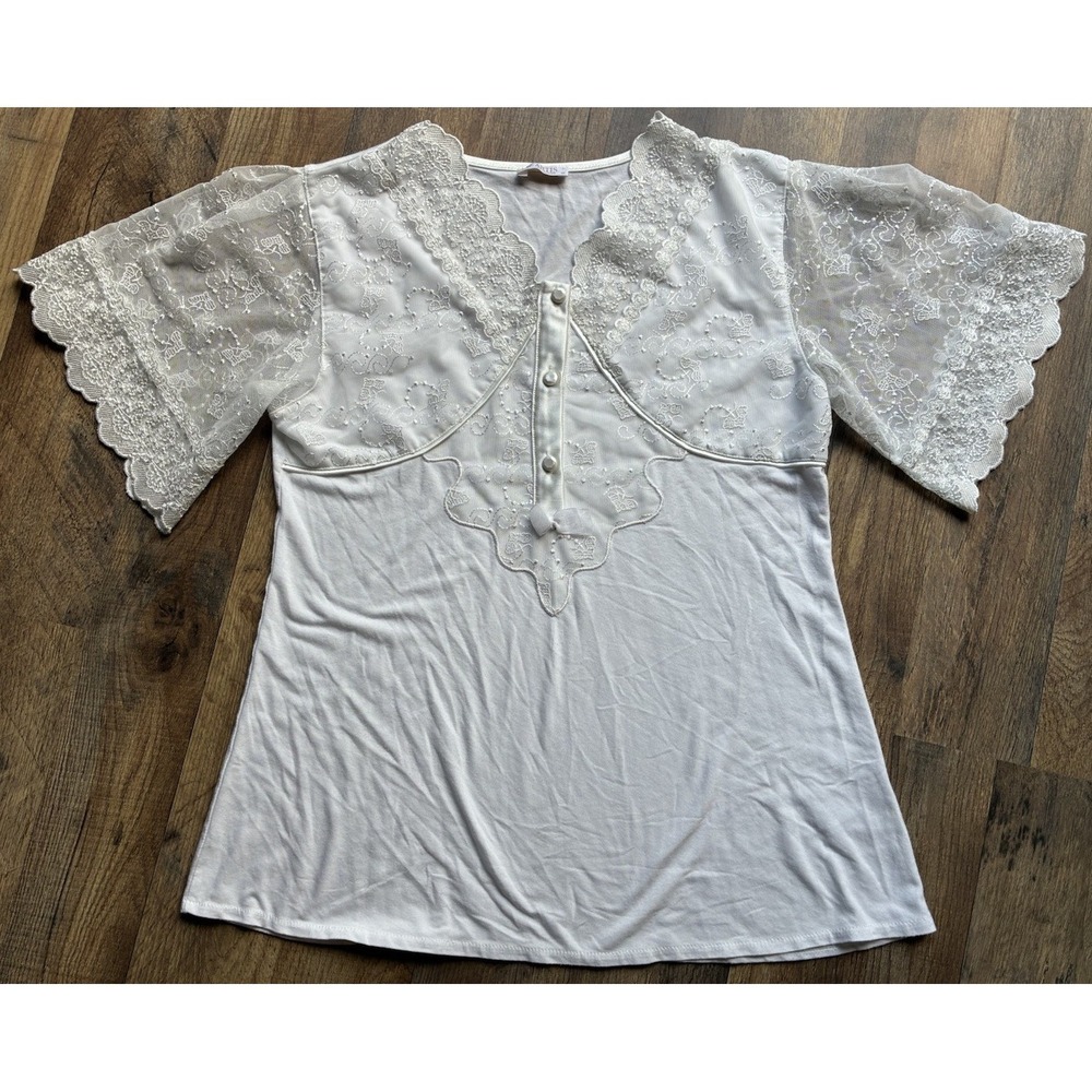 Artis Collection Women's Sz.M White Embroidered Lace Blouse Romantic Vintage